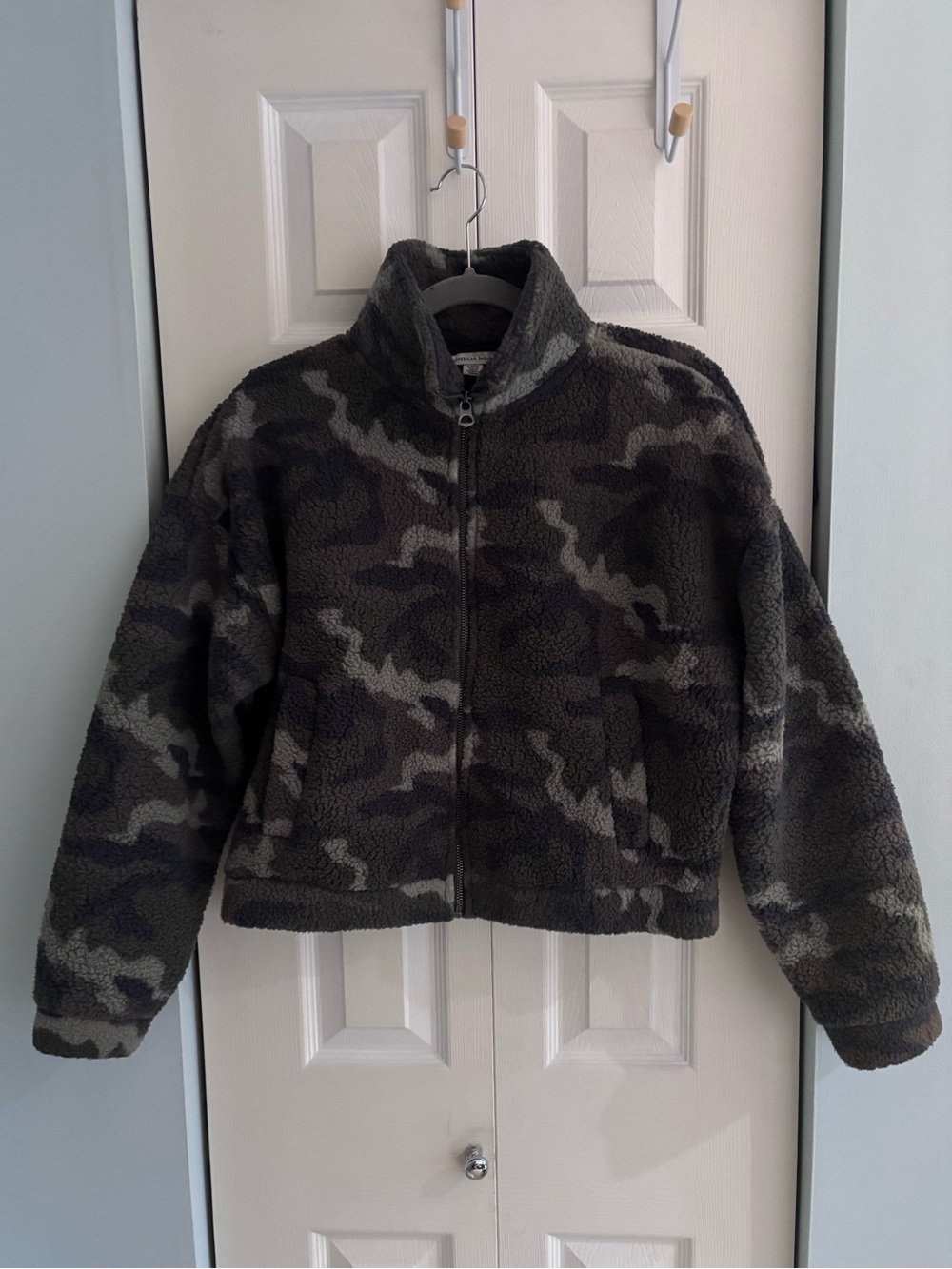 American Eagle Camo Sherpa Zip-Up Jacket